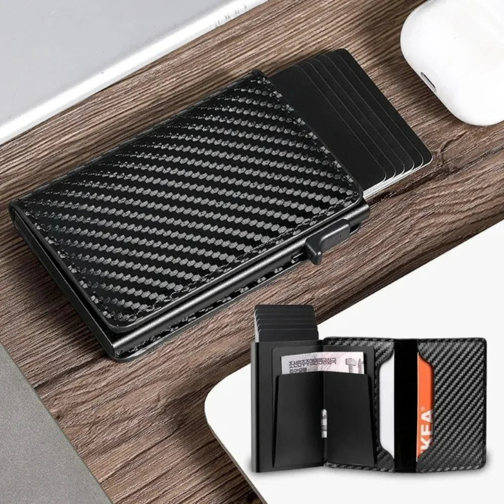 Unisex ANTI RFID Blocking Aluminum Pop-Up Card Holder Multi-Functional Designer Bank ID Card Wallet Business Purse for Men Women