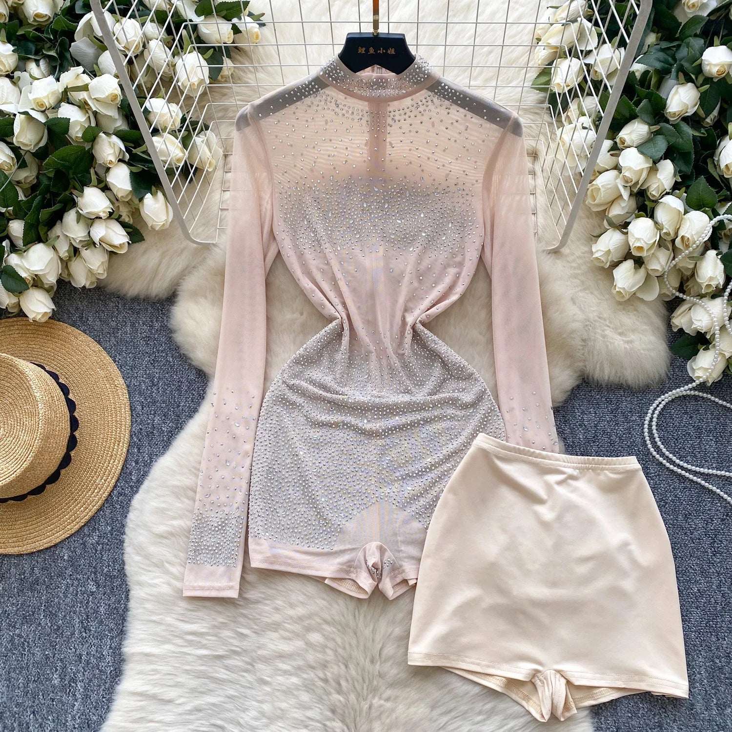 Sparkle & Shine: Women's Rhinestone Mesh Romper