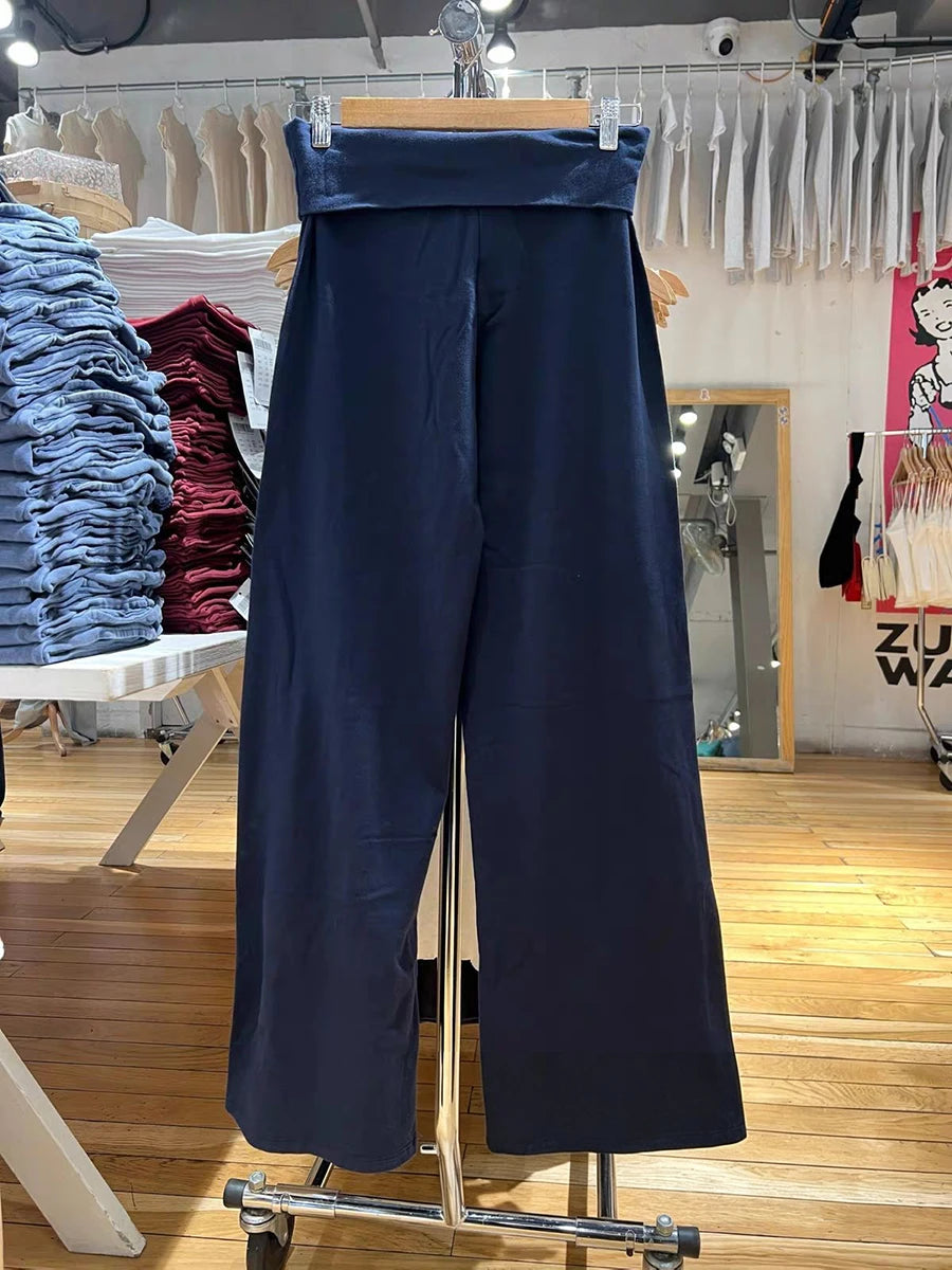 Women's Foldover Low-Rise Straight-Leg Pants