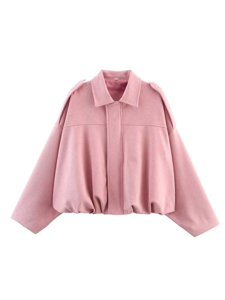 Women's Suede Bomber Jacket – Elegant Oversized Coat