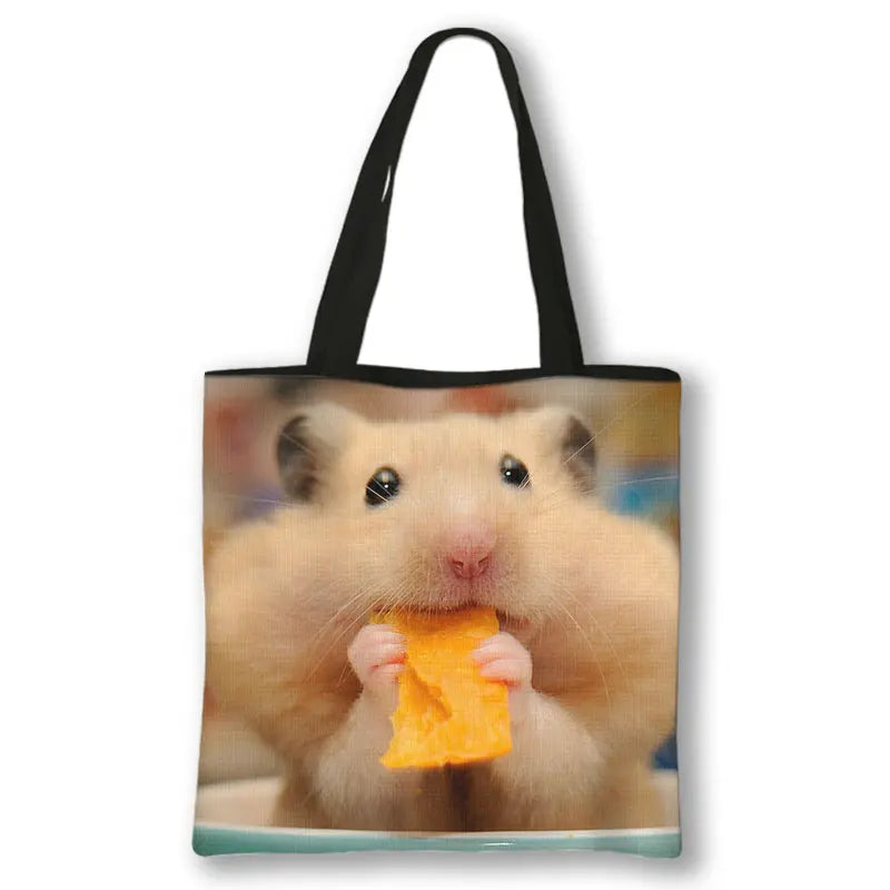 Kawaii Pet Guinea Pig Hamster Print Shoulder Bag Women Casual Handbags Large Capacity Totes Bag Eco Reusable Shopping Bags Gift