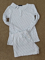 Eyelet Buttons White Long Sleeve T-shirt Shorts Set Woman Slim Tees+Elastic Straight Sweatshort Cotton Home Pajama 2 Piece Sets