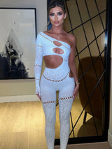 Women's Rhinestone Patchwork Hollow-Out Single Sleeve Jumpsuit