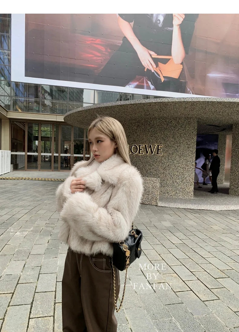 Women's Faux Fur Winter Jacket with Pockets