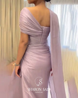 Sharon Said One-Shoulder Draped Chiffon Evening Gown SF199