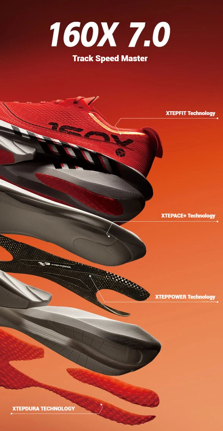 Xtep 160X 7.0 Running Shoes 2025 Professional Marathon Cushioning Shock Sneakers Combat PB Carbon Plate Sport Shoes 975319110039