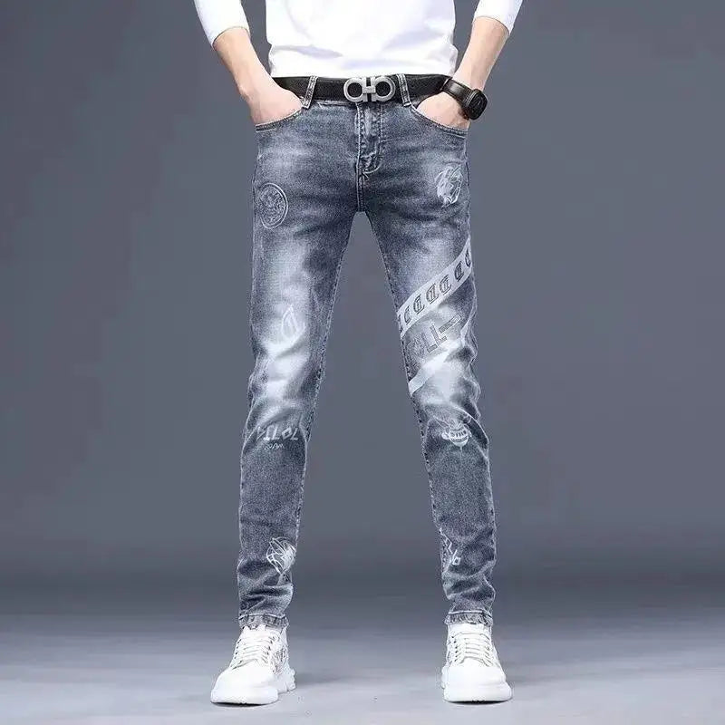 Men's Printed Stretch Slim Fit Denim Jeans