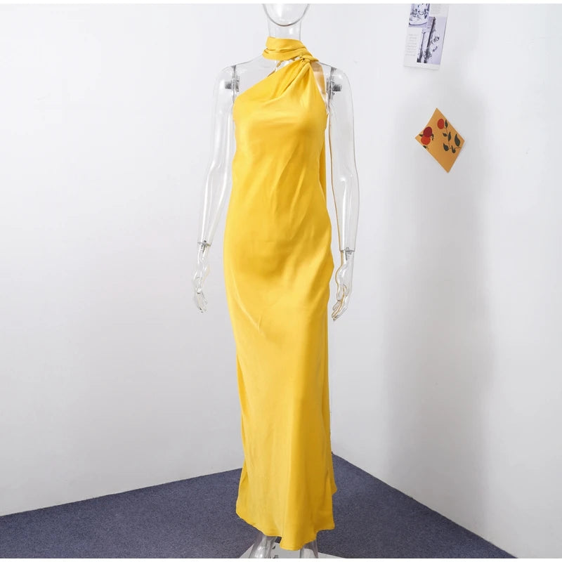 Elegant Ribbon Halter Maxi Dress