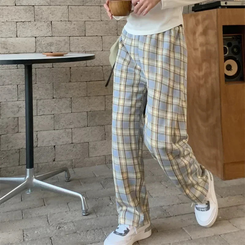 Plaid Plush Wide-Leg Trousers