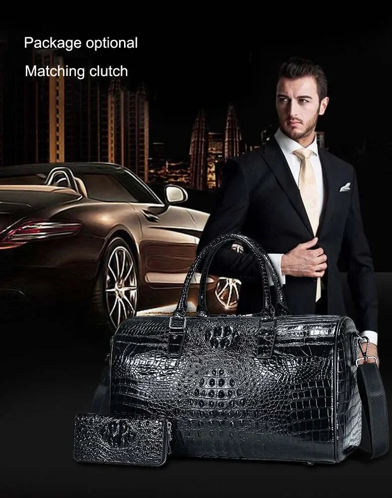 2024 New Cow Genuine Alligator Leather Travel Bags Luxury Men Large Capacity Portable Male Shoulder Bags Brand Travel Duffle Bag