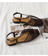 Women's Narrow Band Roman Flat Sandals — Buckle Strap Gladiator Beach Shoes