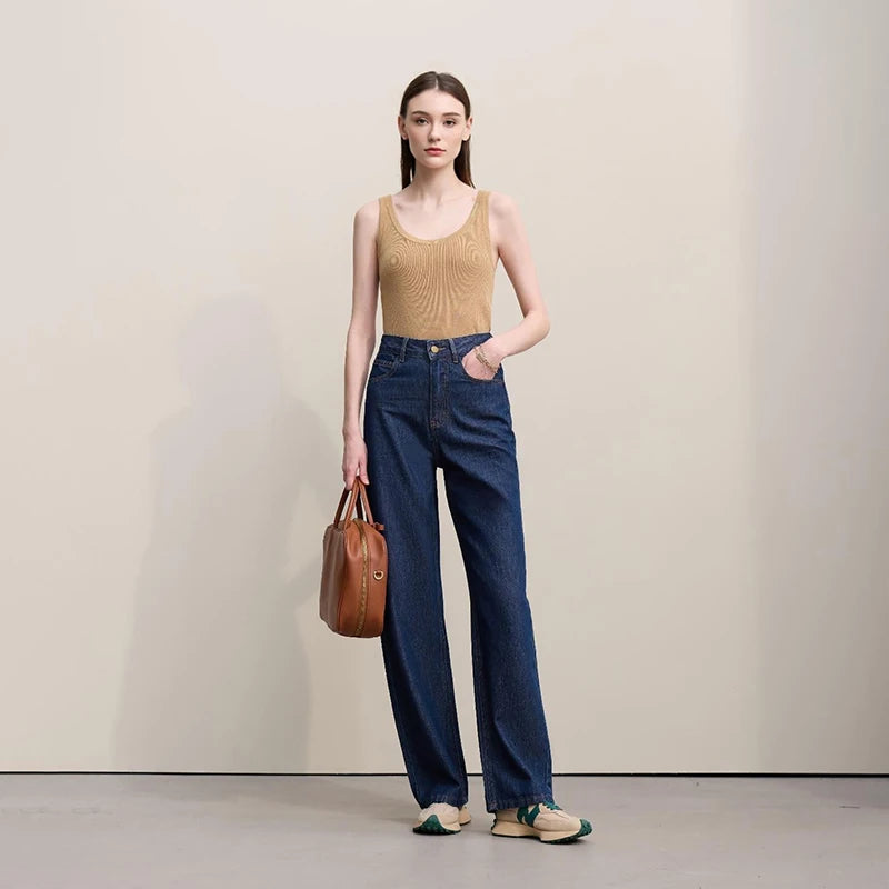 AMII Women's Barrel Jeans – Retro Straight Denim Trousers