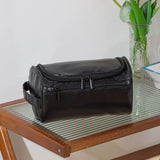 Leather Travel Toiletry Bag for Men Women, Large Capacity Cosmetic Organizer with Hanging Hook, Waterproof Makeup Storage Bag Po