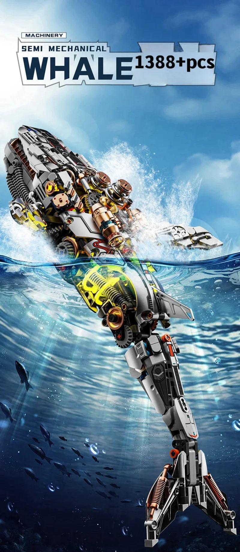 Mechanical Sea Animals Building Blocks DIY Movable Whale Octopus Manta Shark Piranha Creative Technical MOC Desktop Decor Gift