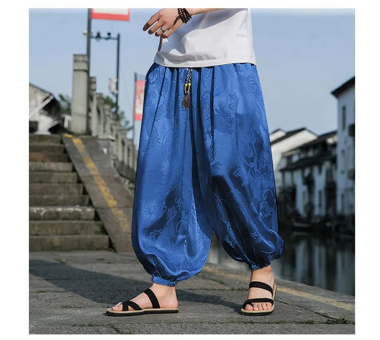 Men’s Ice Silk Dragon Jacquard Bloomers