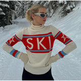 Women’s Retro Ski Print Turtleneck Sweater
