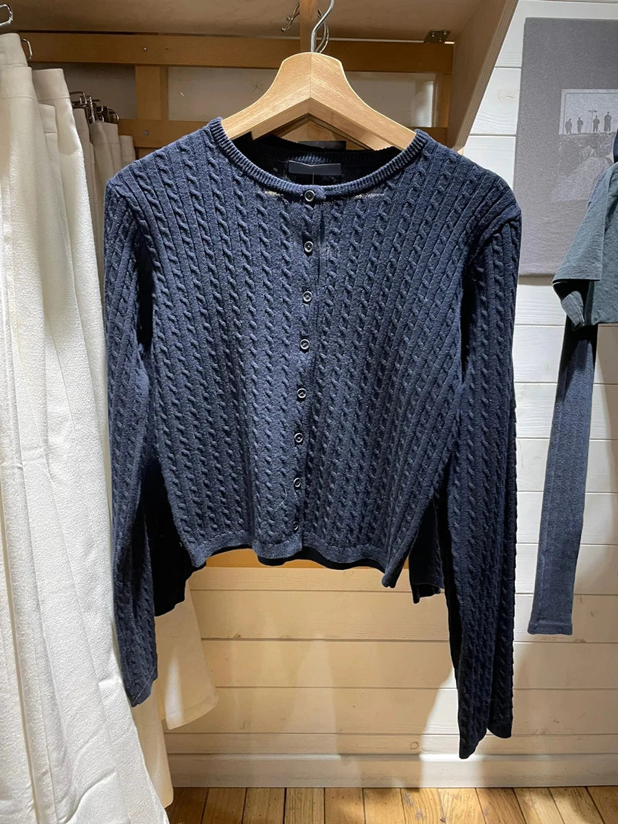 USA-Made Red Twist Flower Knit Cardigan – Vintage Y2K Slim Crop Top
