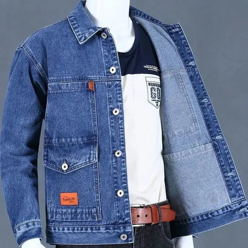 Men's Stylish Blue Denim Jacket – Loose Fit Casual Y2K Jean Coat (USA Made)