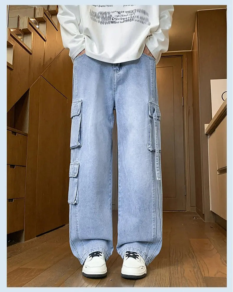 Men's Loose Straight-Leg Multi-Pocket Jeans