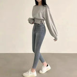 Autumn Women Solid O-Neck Slim Crop Top Lantern Sleeve With Button  Sweat Casual Hip-Hop Sporty Pullover Sweet Chic Street Wear