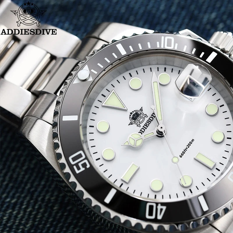 ADDIESDIVE 41mm Top Luxury Quartz Watch For Men 200m Diving BGW9 Super Luminous 316L Stainless Steel Quartz Watches Reloj Hombre