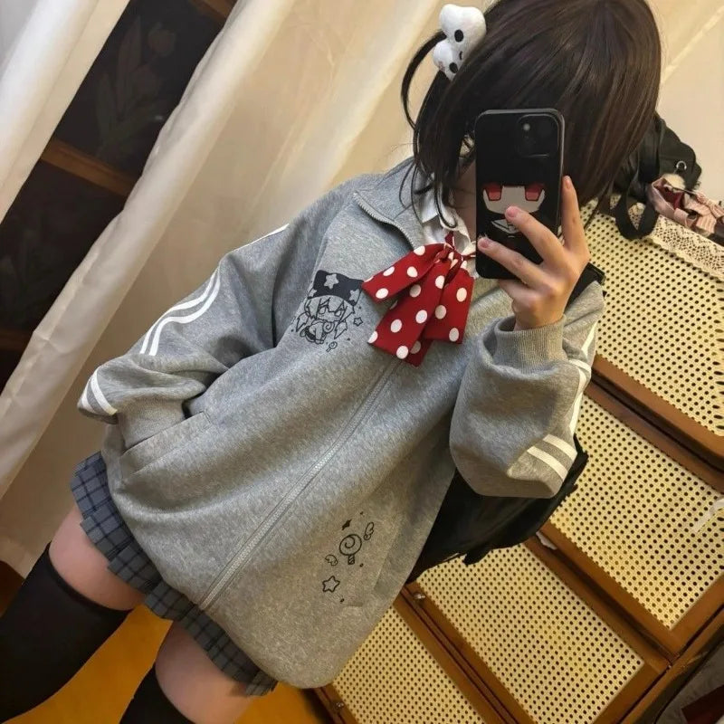 Women's Black Cotton Stand-Collar Zip-Up Jacket