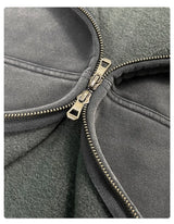 New Autumn and Winter Cashmere Zip Up Jacket Streetwear Casual Oversized Acid Washed Wax Printed Hooded Fleece Zipper Hoodie