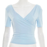 2026 New Women Cross V Neck Slim Waist Top Fashion Ins Style Top