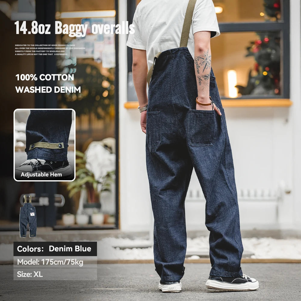 Maden Vintage Unisex Denim Overalls – Navy Baggy Fit