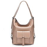 Zency Stylish Women Shoulder Bag 100% Genuine Leather Large Capacity Handbag Multifunction Satchel Bag Backpack Brown 2 in 1 Bag