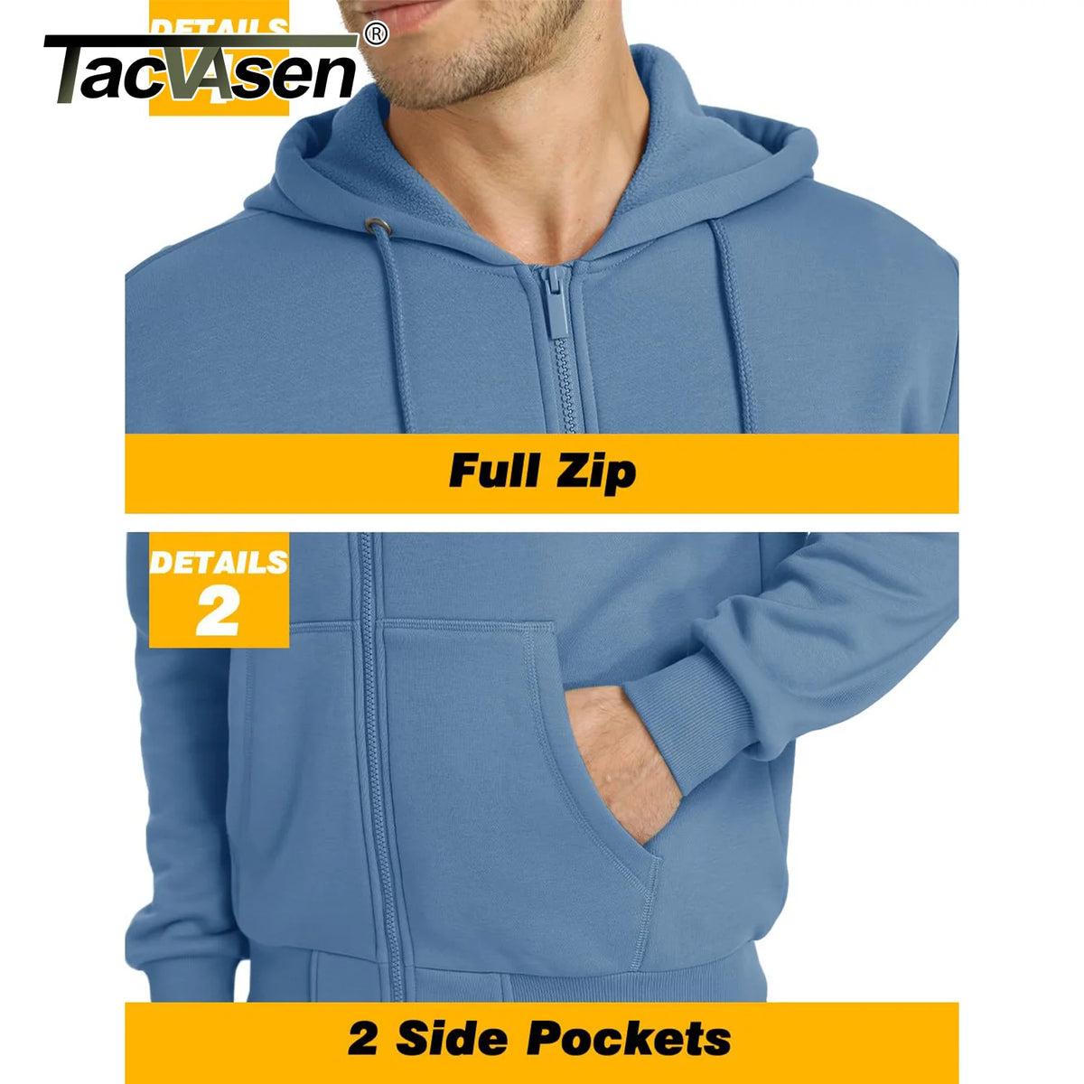 TACVASEN Men's Fleece-Lined Zip-Up Hoodie