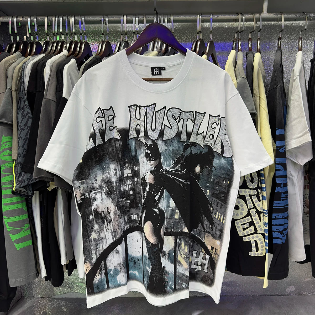 Oversized Rhinestone Cotton Crew Neck T-Shirt
