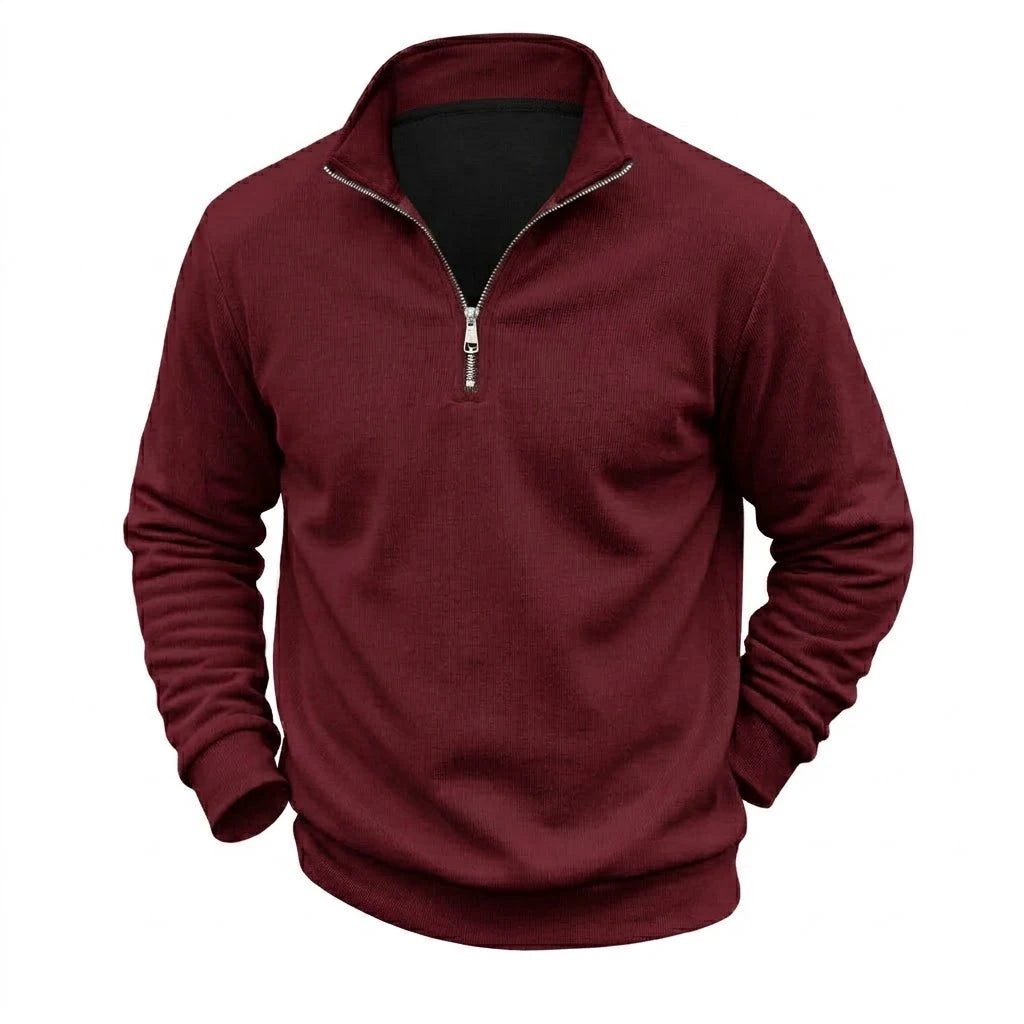 Men's Zip Sweatshirt Pullover Stand Collar Warm Fleece Casual Sweater Plain Long Sleeve Jumper Outwear Tops for Men Streetwear