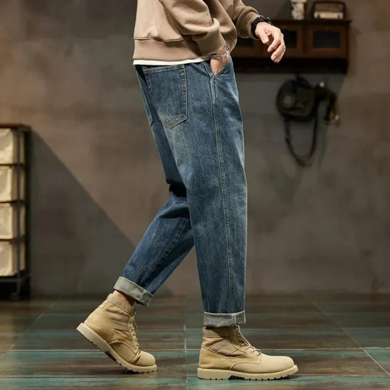 Men’s Retro Relaxed-Fit Cotton Harem Jeans
