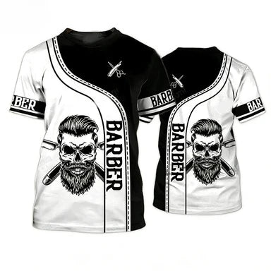 Men's Barber-Style Graphic Tee | Round Neck Short Sleeve