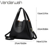Genuine Brand Sturdy Durable Soft Leather Top-handle Bags Female Handbags Women 3 Layer Shoulder Crossbody Totes Messenger Bag