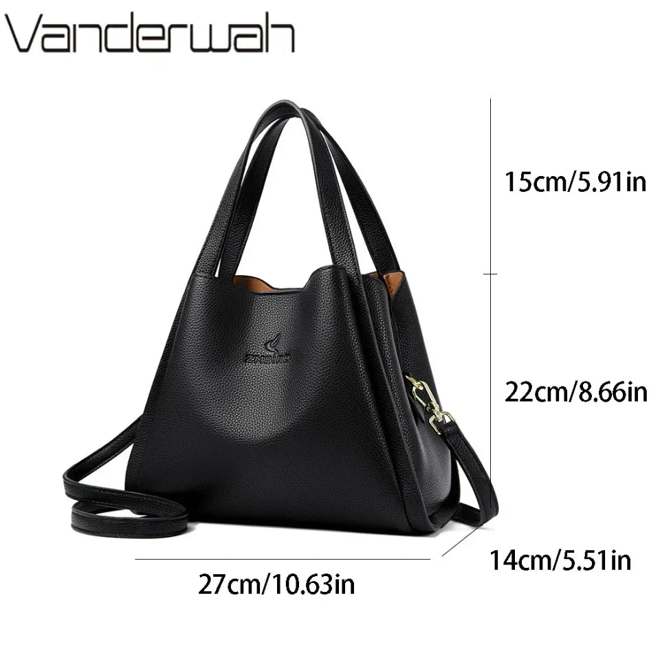Genuine Brand Sturdy Durable Soft Leather Top-handle Bags Female Handbags Women 3 Layer Shoulder Crossbody Totes Messenger Bag