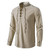 King Billion Men's Shirts Casual Men Cotton Linen Long Sleeve T-shirt Spring Autumn Vintage Shirt US Size Drawstring Neck