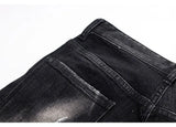 Men's Slim-Fit Distressed Black Grey Denim Jeans