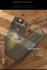2026 European Trendy Brand Yellow Mud Jeans Men's Retro Old Slim Fit Fashion Long Pants Autumn and Winter Thick Pants