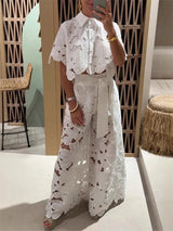 Wmstar Two Piece Set Women Hollow Out  Wide Leg Pants Sets Matching Casual Lace Suit Suits Wholesale Dropshipping New Style