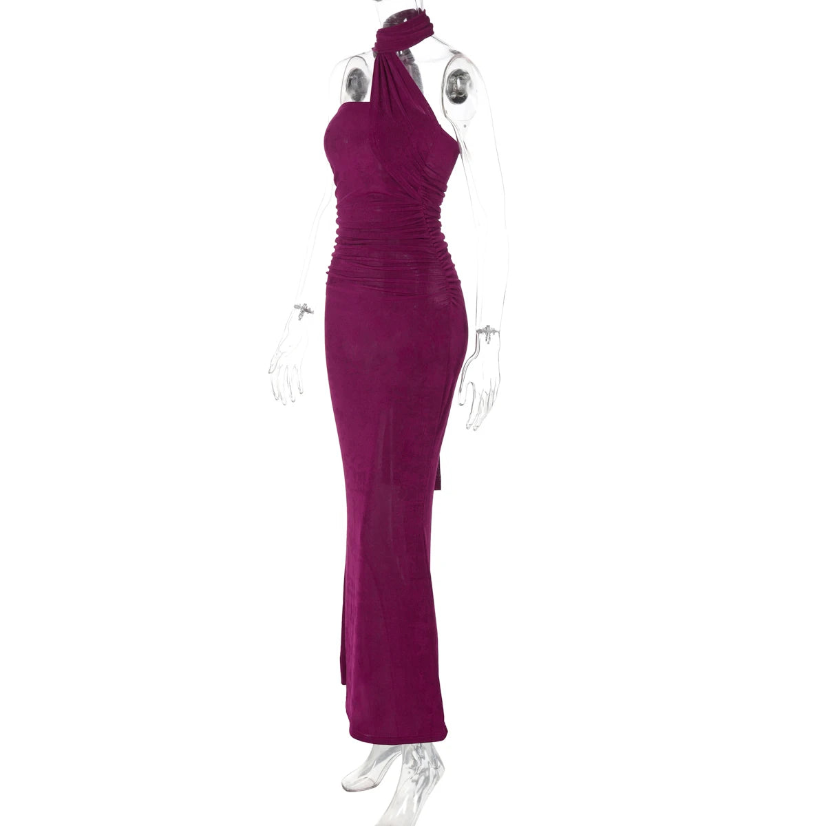 Elegant Halter Ruched Backless Maxi Dress