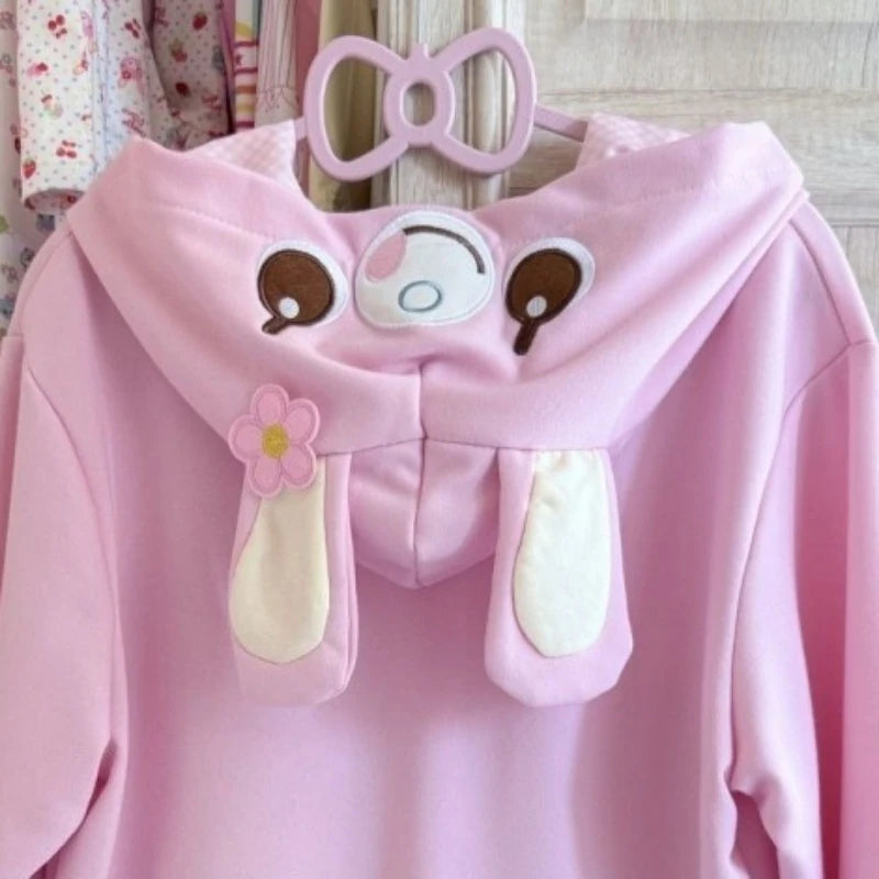 Women's Bunny Ear Embroidered Zip-Up Hoodie