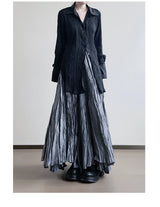UMI MAO Irregular Fold Maxi Skirt – Elegant A-Line