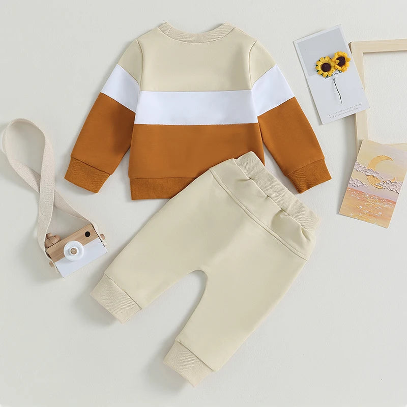 Toddler Boy Color Block Sweatsuit | 2-Piece Cotton Fall/Winter Outfit (0-3T)