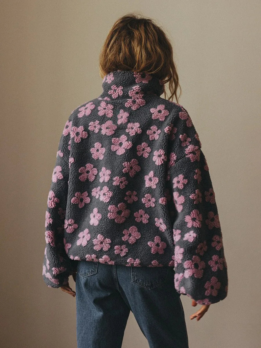 Women's Floral Fleece High-Neck Pullover
