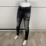 Men's Slim-Fit Distressed Black Grey Denim Jeans
