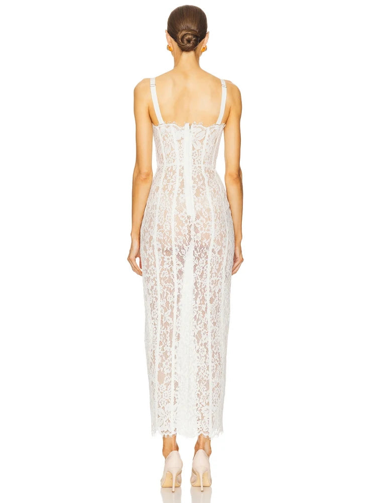 Elegant V-Neck Lace Maxi Dress