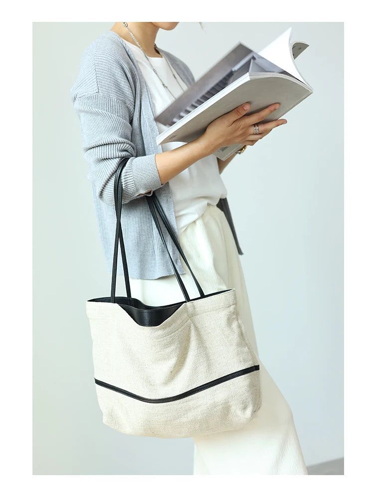 2024 Autumn Cotton And Linen Blend Material Tote Soft And Portable Shoulder Bags Women Casual Practical Bag