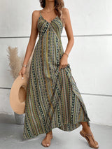 Boho Ethnic Frill Trim Maxi Dress